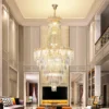 kf-S19bd8bae729942d7a1107e623aaeef97k-Duplex-Chandelier-Livingroom-Hotel-Villa-Crystal-Chandelier-Simple-Building-In-The-Middle-Floor-Hollow-Staircase-Long Lustre Imperial De Cristal K9 Translúcido e Estrutura Dourado Para Escadas