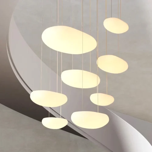 Lustre Moderno Formato Pedra Branco Leitosa Para Escadas