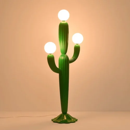 Luminária De Chão Cacto Verde Com 3 Bolas Brancas