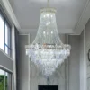 Lustre Dourado Duplex Cristal K9 Translúcido Pé Direito Duplo Para Escadas