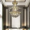 kf-S7eaec3315fdd49ee899be59071f0f40aF-LED-Duplex-Loft-Hollow-Villa-Crystal-Large-Big-Chandelier-Post-Modern-Living-Room-Hotel-Lobby-Light Lustre Duplex Para Escadas De Cristal K9 Translúcido