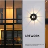 kf-S96960e8e833140e5a3f59d2e2a726f37b-Modern-LED-Outdoor-Wall-Light-ABS-pl-stico-imperme-vel-L-mpada-de-parede-exterior-Decora Arandela ABS Plástico Facho De Luz Flor Para Jardins e Fachadas