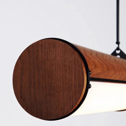 Luminária Tubular Acabamento Cor Madeira e Difusor Acrílico