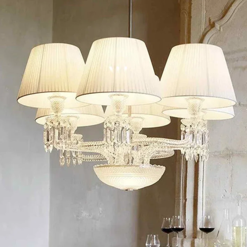 Lustre Flat De Crista Com Cúpula Tecido Branco Plissado