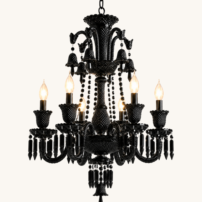 Lustre Clássico Baccarat Cristal K9 Preto: lustre de cristal clássico baccarat preto, oferecido pela Miresa, loja-de-luminárias-São-Paulo.