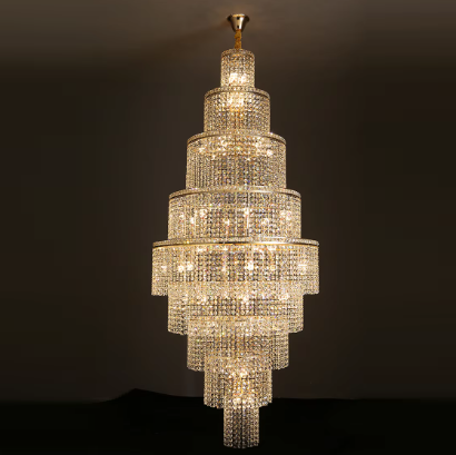 Lustre Grande Para Escadas Argolas Com Cascata Cristais K9