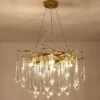 Lustre Dourado Moderno Galhos Com Gotas Cristais Asfuor K9 Lustre Dourado Moderno Galhos Com Gotas Cristais Asfuor K9