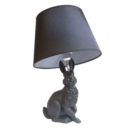 Abajur Escultura De Coelho Branco ou Preto Com Cúpula Tecido Liso