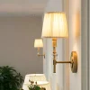 Arandela Dourado Estilo Americano Cúpula Tecido Plissada