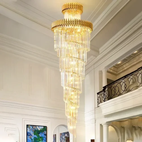 Lustre Cristal Longa Forma Em Espiral Para Escadas