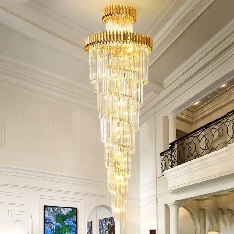 Lustre de cristal moderno longa forma (Lustre Cristal Longa Forma Em Espiral Para Escadas), disponível na Miresa, loja-de-luminárias-São-Paulo.