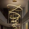 Lustre Argola Alumínio Dourado ou Cromado Com Luz de LED Para Escadas