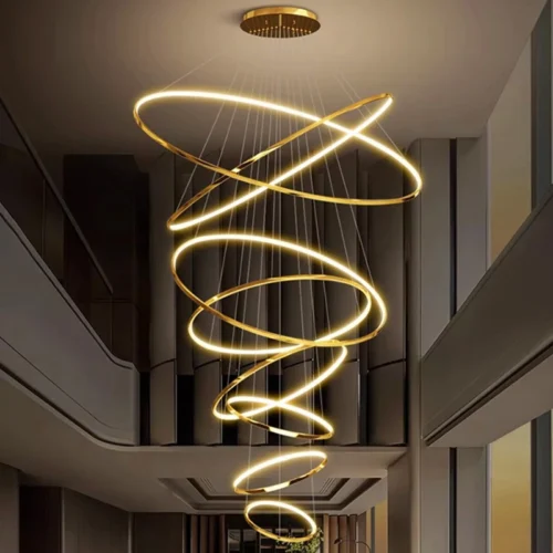 Lustre Argola Alumínio Dourado ou Cromado Com Luz de LED Para Escadas