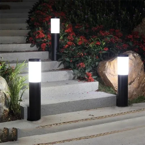 Poste Balizador LED Luz Solar Para Jardins