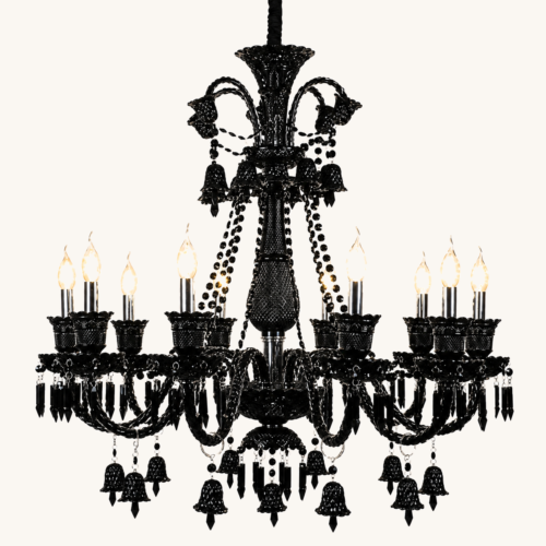 Lustre de cristal preto baccarat (Lustre De Cristal Preto Baccarat), disponível na Miresa, loja-de-luminárias-São-Paulo.