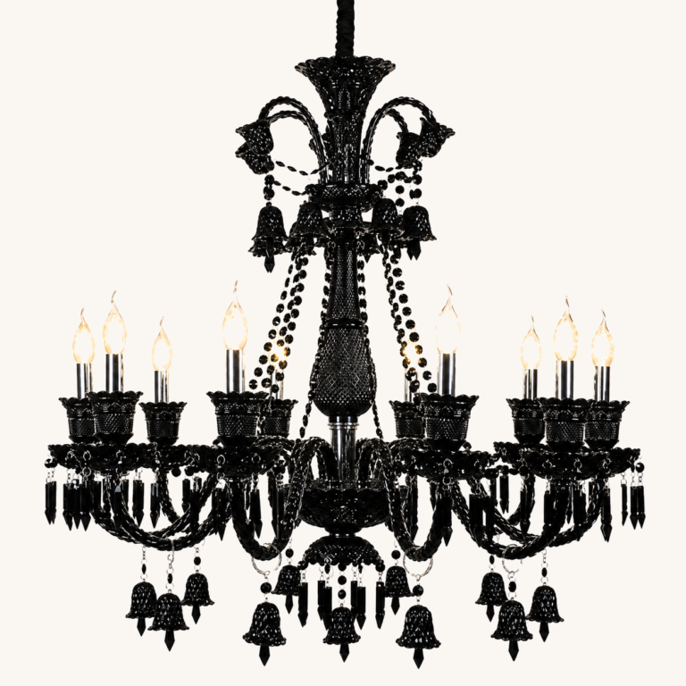 Lustre de cristal preto baccarat (Lustre De Cristal Preto Baccarat), disponível na Miresa, loja-de-luminárias-São-Paulo.