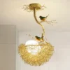 Pendente Provençal Design Dourado Ninho Pássaro Pendente Provençal Design Dourado Ninho Pássaro