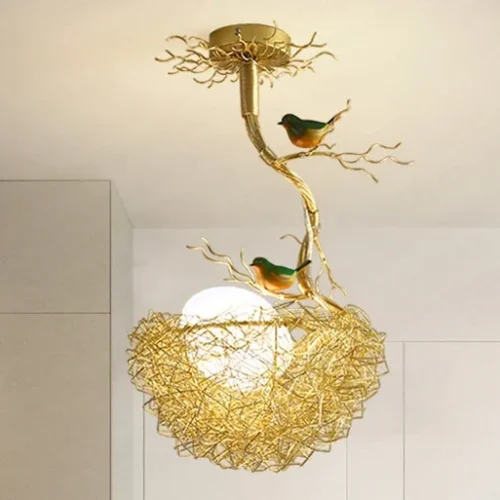 Pendente Provençal Design Dourado Ninho Pássaro