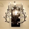 Arandela Floral Cristais K9 Transparente e Metal Dourado ou Preto