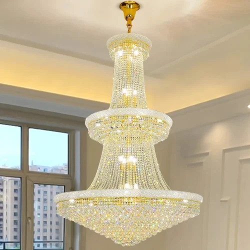 Lustre Grande Imperial De Luxo Cristal K9 Translúcido Para Escadas