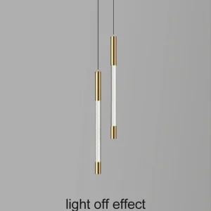 Pendente Tubular Dourado Luz Apagada E Acrílico Branco Luz LED Marca Miresa Marca Miresa