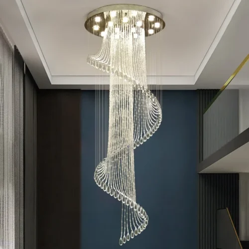Lustre Grande Espiral Para Escadas K9 Cristal Translúcido