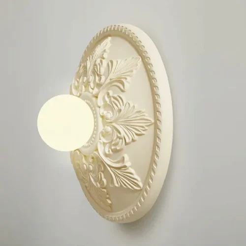 Arandela Esfera Branca Com Base Circular Design Francês
