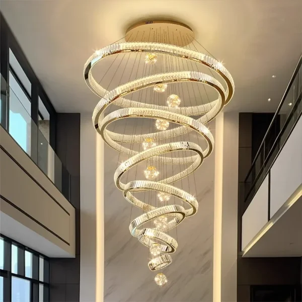 Lustre Para Escadas Grande Argola De Cristal Translúcido K9 Marca Miresa