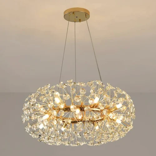 Lustre Moderno Dourado Pingentes Vidro Transparente