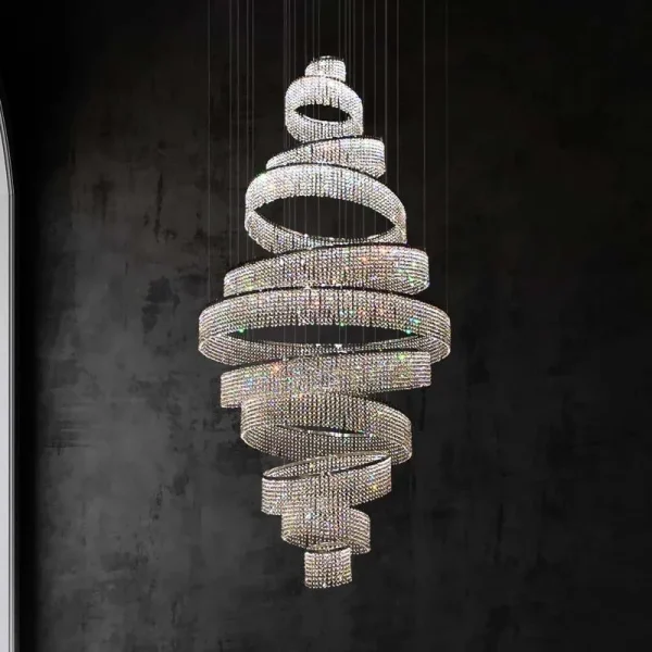 Lustre Escadaria Argola Alumínio Com Pingentes Cristais K9 Marca Miresa