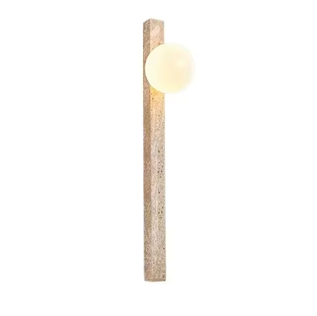 arandela linear tubular de pedra com bola de vidor rbanco leitoso marca miresa Arandela Retro Longo Artesanal Creme