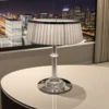 Luminária Abajur Coluna Vidro Cúpula Tecido Plissado