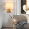 kf-S27af4210aa334f859f8883bfa9011757G Arandela Moderna Cúpula Tecido e LED Para Leitura