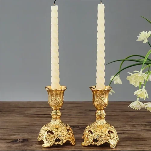 2 Peças Retro Castiçal Para Vela De Cera Ouro ou Prata