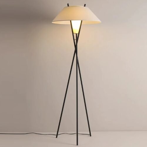 Luminária Chão Tripé Alumínio Preto Cúpula Wabi-Sabi