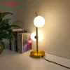 Abajur Moderno Com 2 Bolas Vidro Branco Leitoso