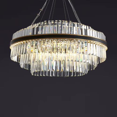 Lustre De Cristal K9 Transparente E Estrutura Preta