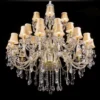 Lustre De Cristal 28 Braços 3 Camadas Estrutura Dourado e Cristais Transparentes