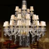 Lustre De Cristal 28 Braços 3 Camadas Estrutura Dourado e Cristais Transparentes