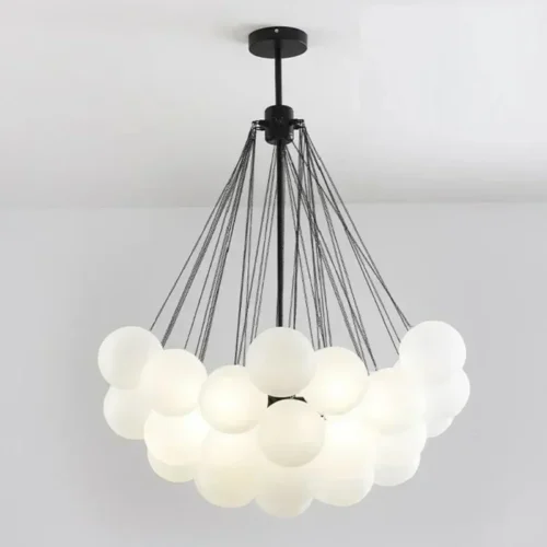 Lustre Molécula Bolha De Vidro Branco Leitosa