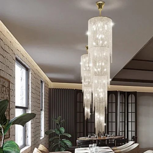 Lustre De Cristal Grande Para Escadas Com Pingentes de Cristais K9