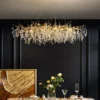 Lustre Galho de Árvore Pingente Cristal K9 e Estrutura Dourado