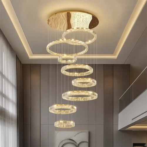 Lustre Grande Para Escada De Argola Cristal K9