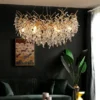 Lustre Galho de Árvore Pingente Cristal K9 e Estrutura Dourado