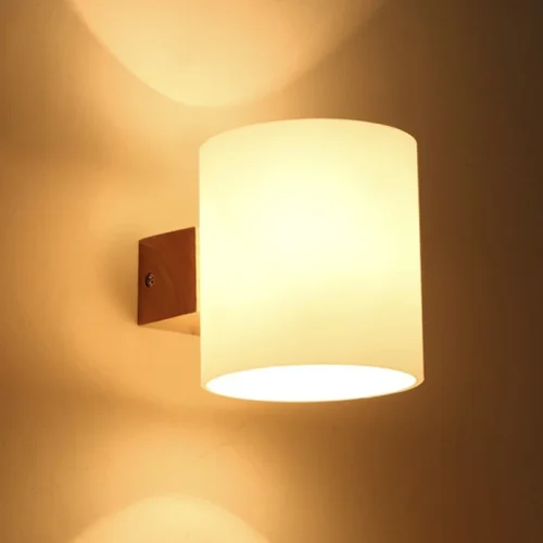 Arandela Design Japonês Base Madeira e Cúpula Vidro Branco