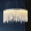 Lustre Redondo Com Borla De Alumínio Despojado Com Franja | Miresa | loja-de-luminárias-São-Paulo Foto de lustre Redondo Com Borla De Alumínio Despojado Com Franja, lustre de alumínio moderno redondo borla, catálogo Miresa, loja-de-luminárias-São-Paulo.