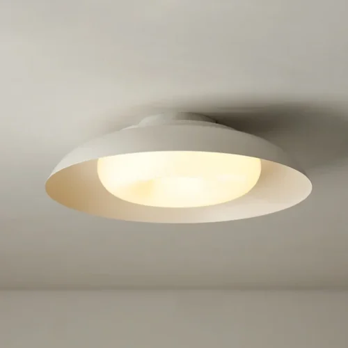 Luminária Sobrepor Com 50cm Diâmetro Redonda Côncavo Alumínio e Difusor De Acrílico Brancos