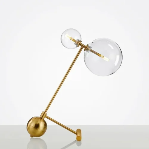 Luminária Mesa Dourada Com Bolas de Vidro