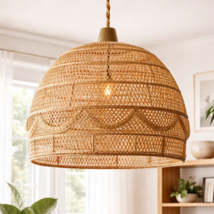 Luminária Rústica 1/2 Esfera de Rattan Palha