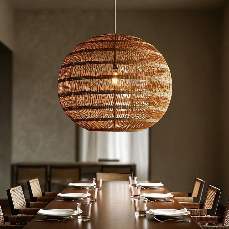 Luminária Pendente redonda rattan